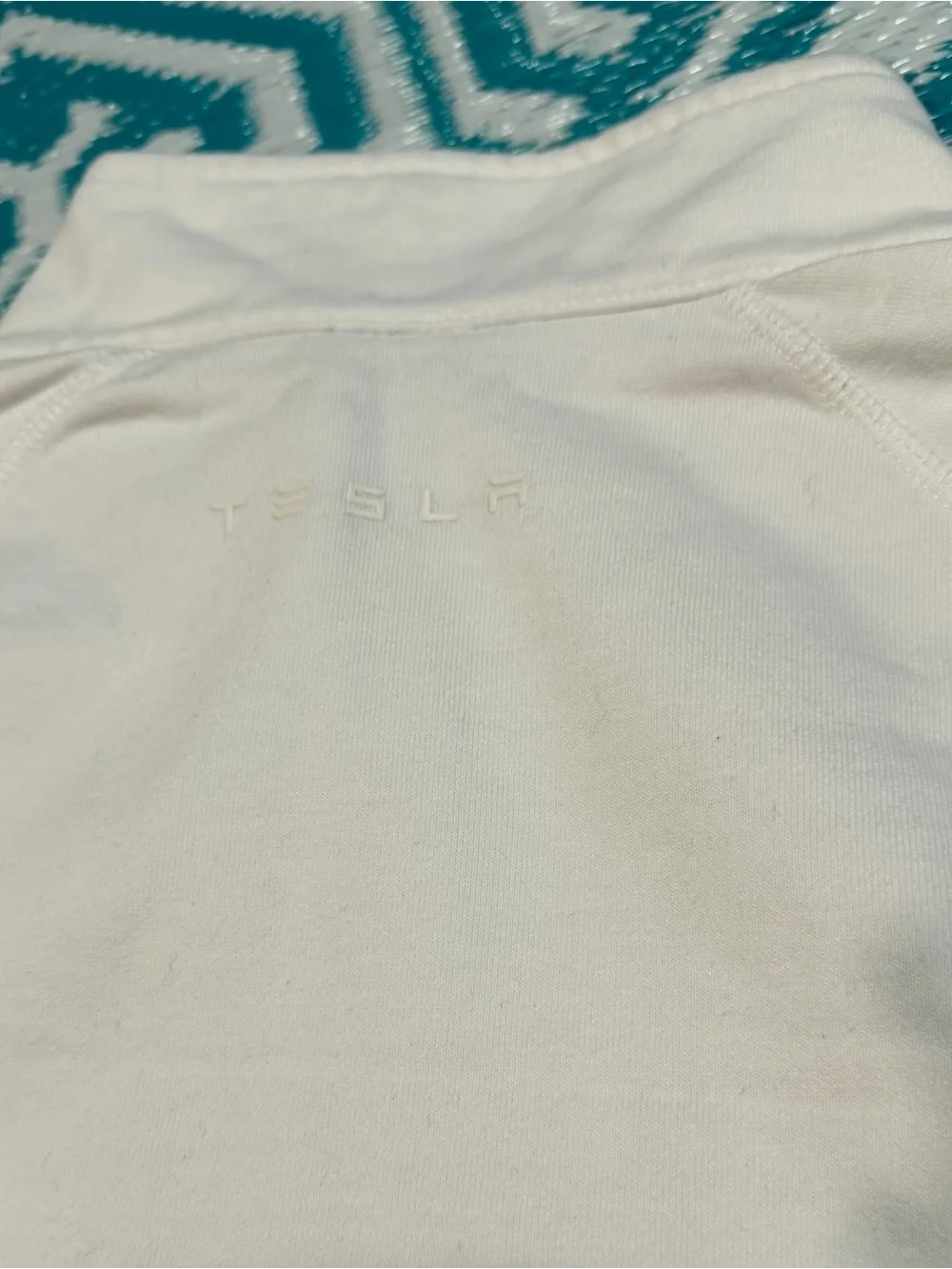 Tesla Men’s Cream White Quarter Zip Pullover Sweater Embroidered Logo Size M